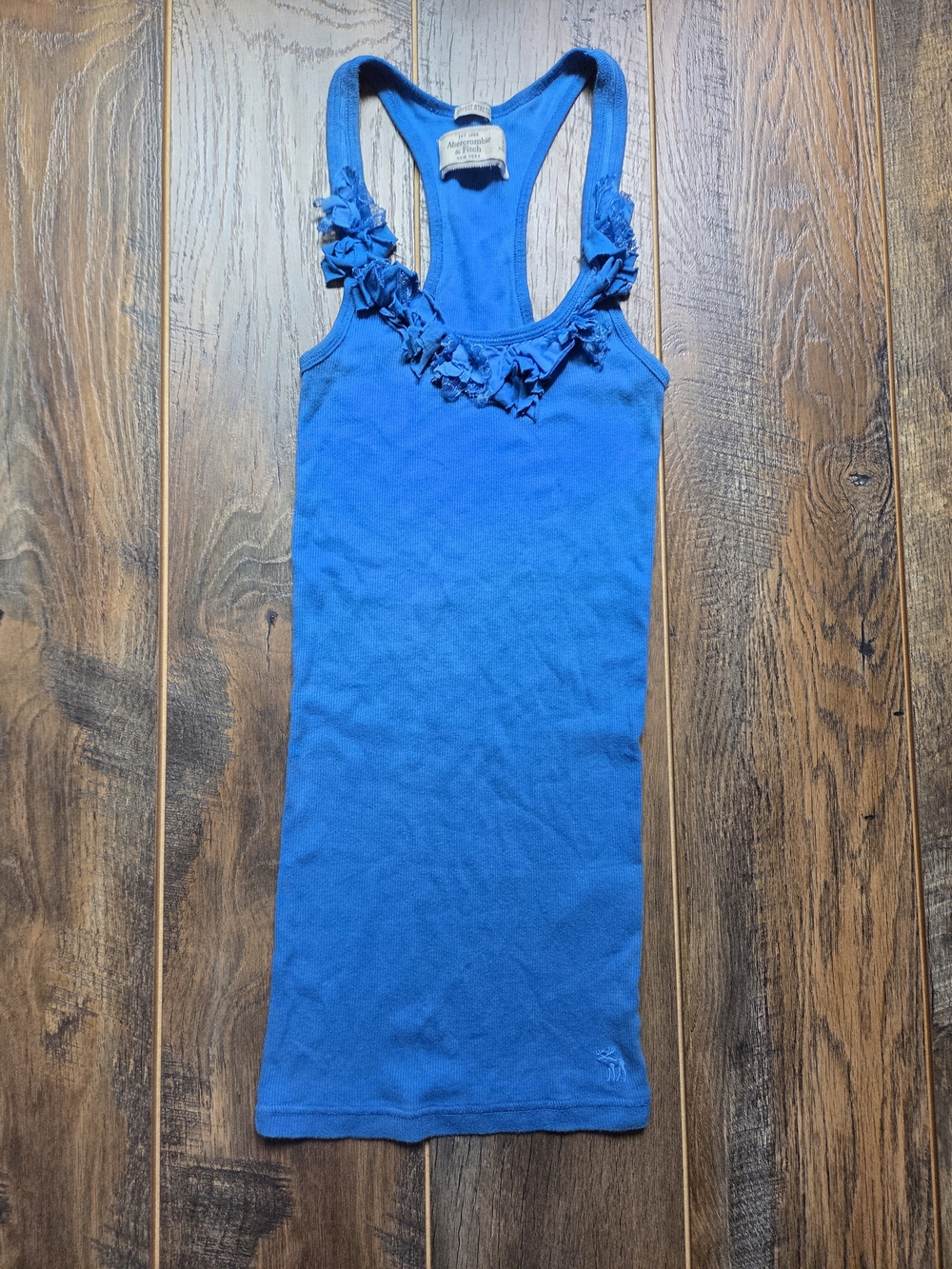 Vintage Abercrombie & Fitch Royal Blue Ruffle Tank Top XS Bella Swan Grunge Y2K
